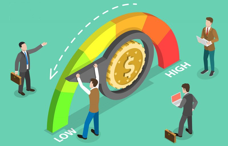 3D Isometric Flat Vector Concept of Cost Reduction, Dollar Rate Decrease. 3D Isometric Flat Vector Concept of Cost Reduction, Dollar Rate Decrease, Price Minimising, Falling Rate of Profit.