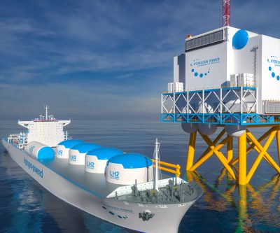 Liqiud Hydrogen renewable energy in vessel - LH2 hydrogen gas for clean sea transportation on container ship with composite cryotank for cryogenic gases Liqiud Hydrogen renewable energy in vessel - LH2 hydrogen gas for clean sea transportation on container ship with composite cryotank for cryogenic gases. 3d rendering.